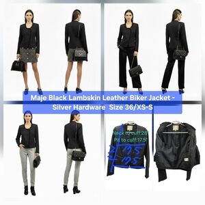 Maje 'Ahead' Black Cotton-Linen & Lambskin Moto Jacket Size 36/XS-S